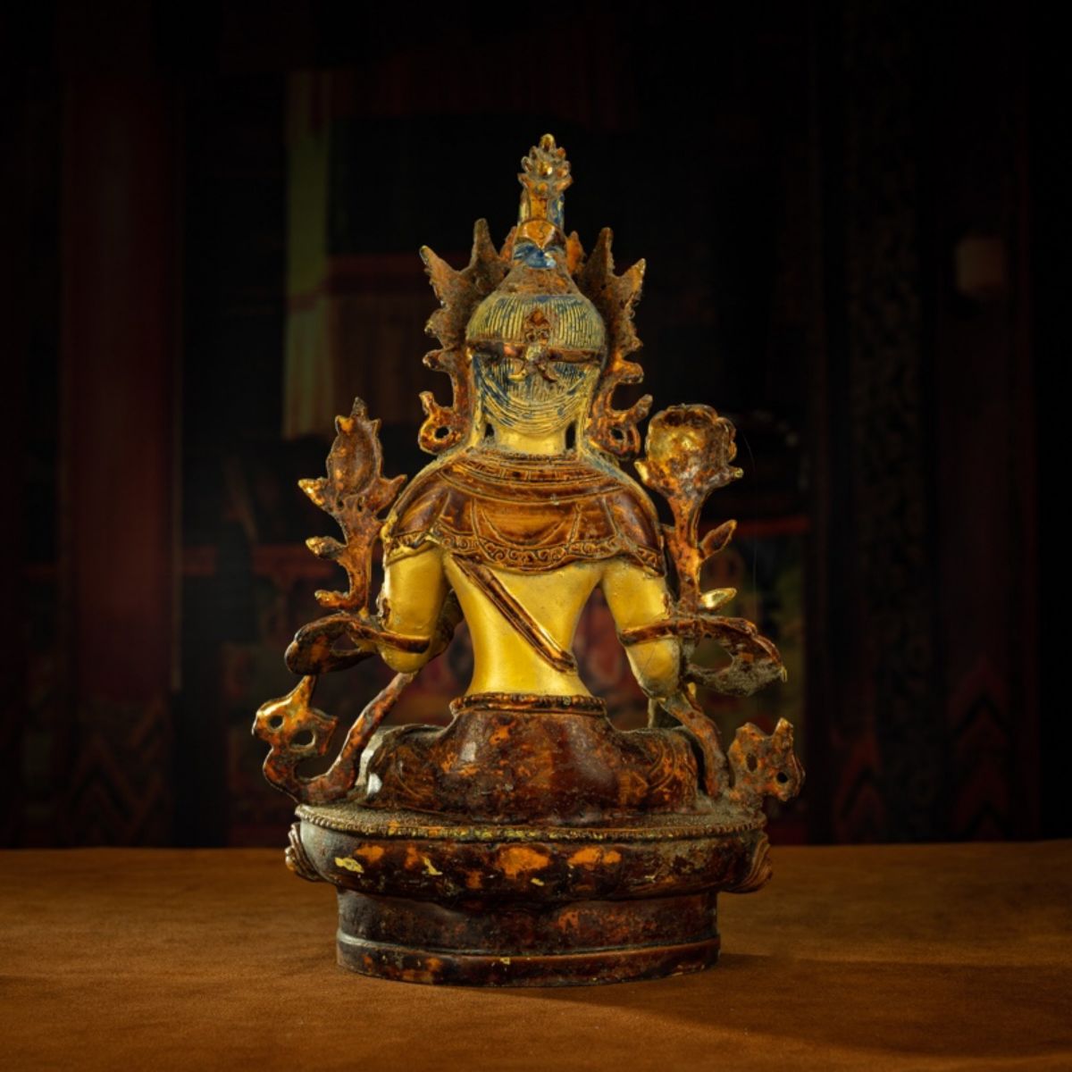 Qing Dynasty Tibetan Antique Green Tara Statue Gilded Clay from Potala Palace