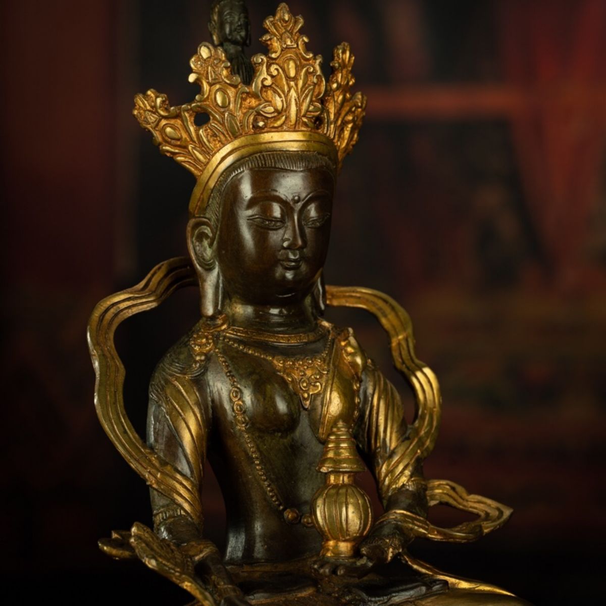 Qing Dynasty Tibetan Antique Statue Large Abundance Tara Tibetan Gilt Labrang Monastery