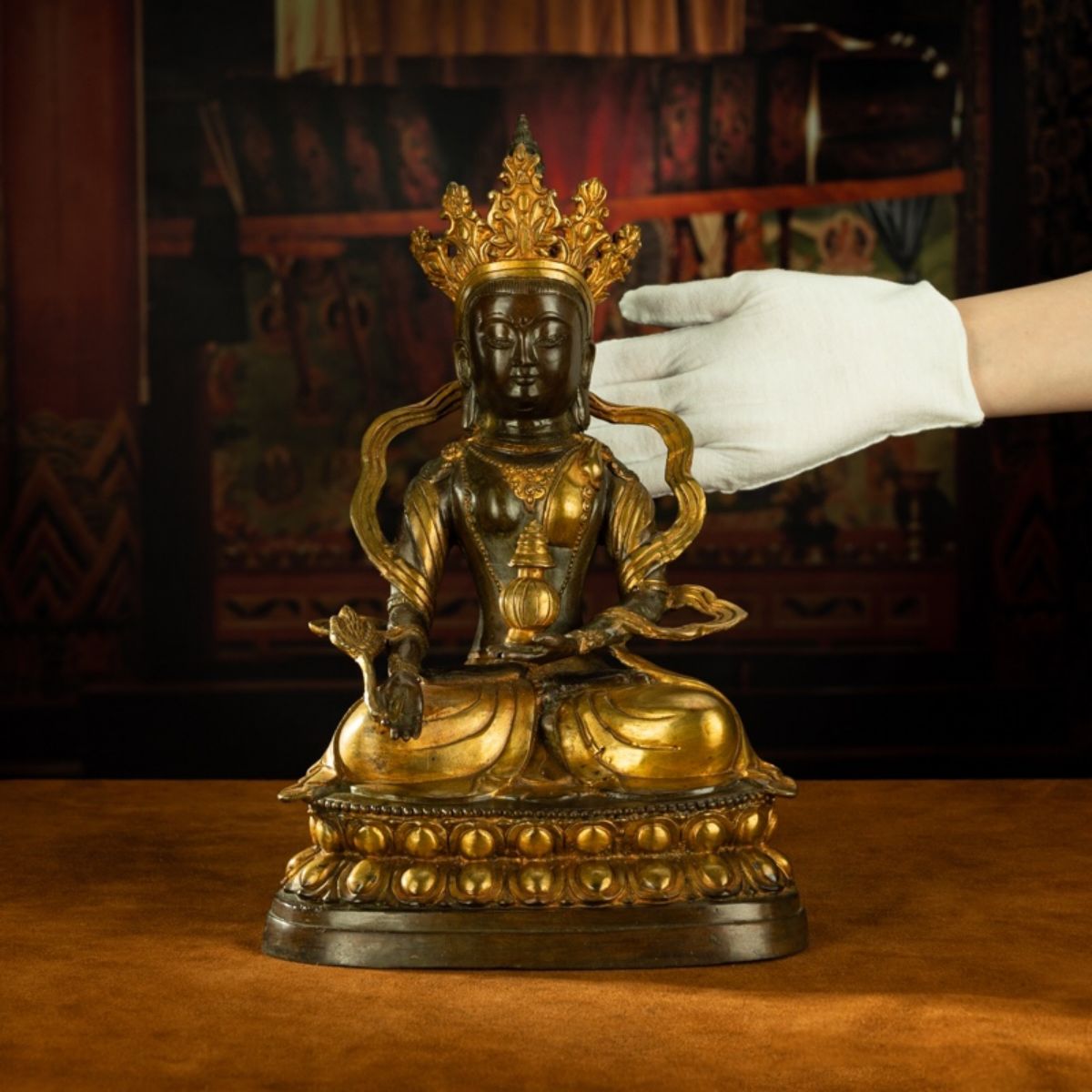 Qing Dynasty Tibetan Antique Statue Large Abundance Tara Tibetan Gilt Labrang Monastery