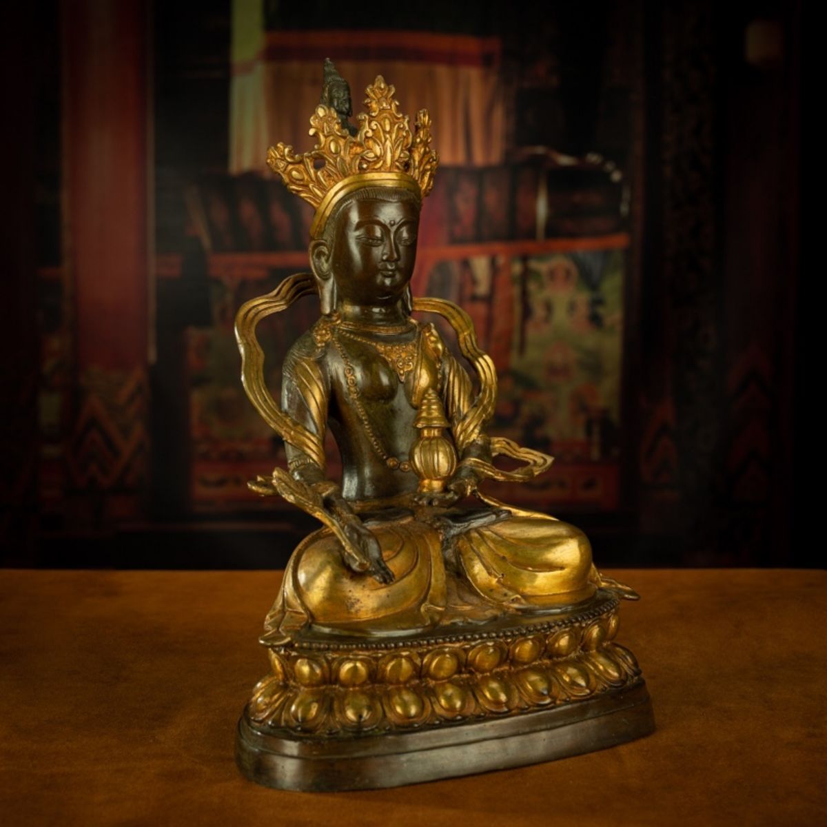 Qing Dynasty Tibetan Antique Statue Large Abundance Tara Tibetan Gilt Labrang Monastery