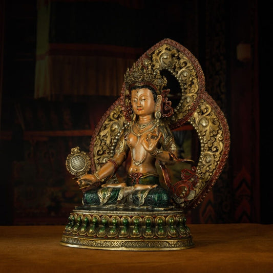 Qing Dynasty Tibetan Antique Statue Sitatapatra Original Mineral Paint Chamdo Qiangbalin Monastery