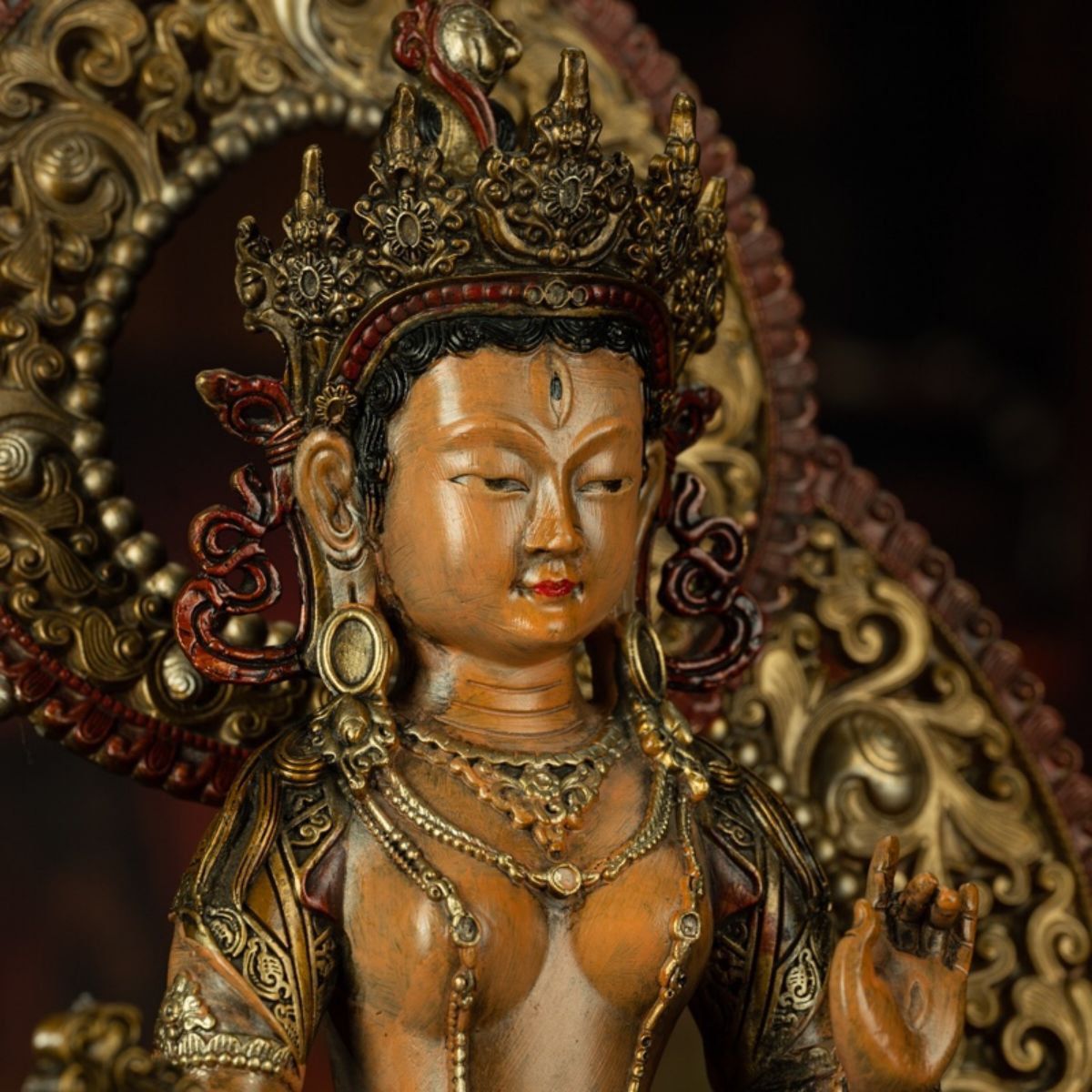 Qing Dynasty Tibetan Antique Statue Sitatapatra Original Mineral Paint Chamdo Qiangbalin Monastery