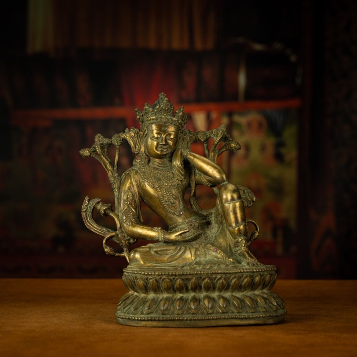 Qing Dynasty Tibetan Antique Statue Thinking Avalokiteshvara Lima Copper Gyirong Lakang Monastery