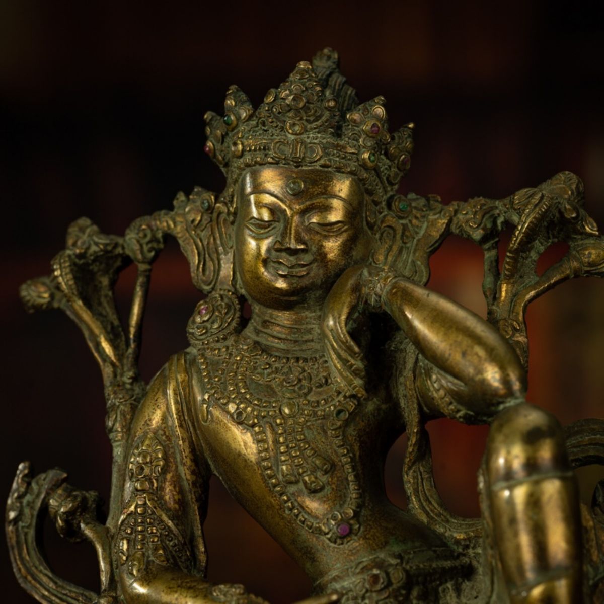 Qing Dynasty Tibetan Antique Statue Thinking Avalokiteshvara Lima Copper Gyirong Lakang Monastery