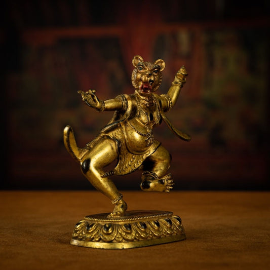 Qing Dynasty Tibetan Antique Statue Simhamukha Dakini Gilded Tibet