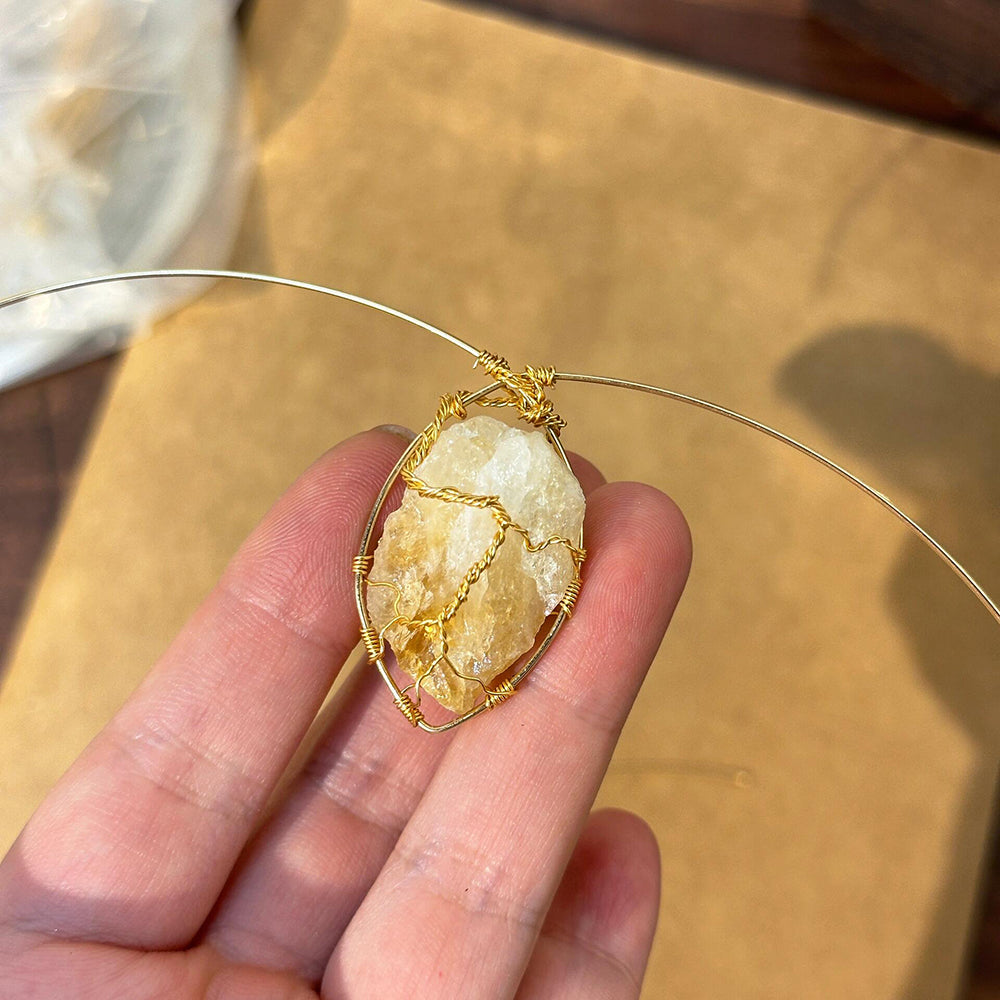 Citrine Wealth Pendant Handmade Silver Wire Wrap