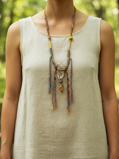Fortune Clear Quartz Hand-Braided Guardian Threads Necklace