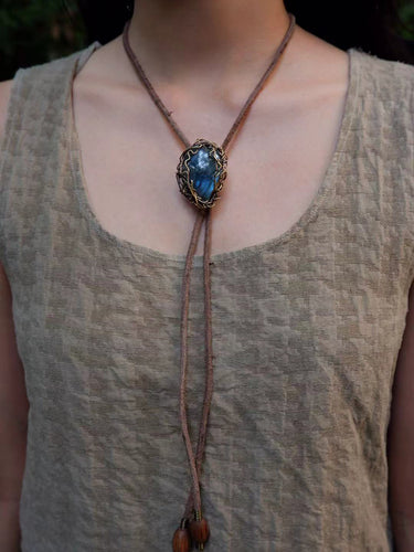 Labradorite Pendant Necklace with Yak Leather Cord