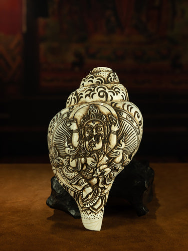 Qing Dynasty Style Tibetan Large Double-Body Red God of Wealth White Conch Amulet