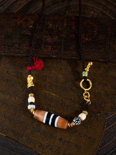 Five Pathways of Abundance & Supreme Fortune – Five-Line Dzi Bead Ganesha Handmade Necklace