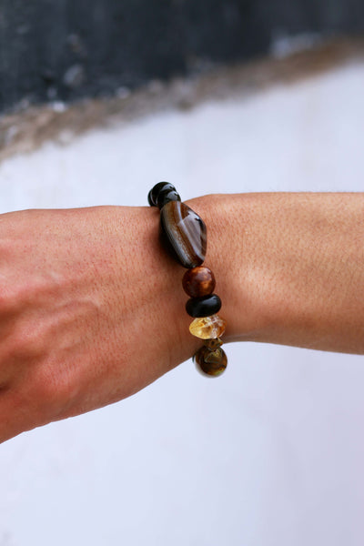Sheep-Eye Agate Turquoise Horn Multi-Stone Bracelet