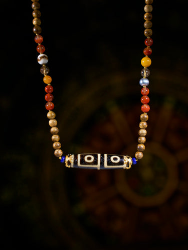 Blessed Wisdom Four-Eyed Agate & Agarwood 18K Gold Pendant