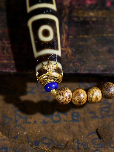 Blessed Wisdom Four-Eyed Agate & Agarwood 18K Gold Pendant