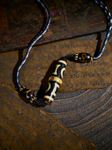 Celestial Balance Double Heaven-Earth Agate 18K Gold Dzi Pendant