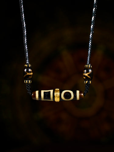 Celestial Balance Double Heaven-Earth Agate 18K Gold Dzi Pendant