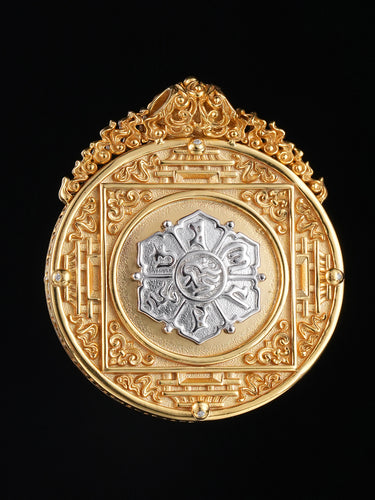 Mandala Red Agate Eye Pendant— Silver & Copper Version