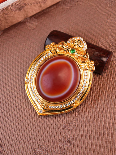Power Protection Vajra Small Eye Red Agate Silver Pendant