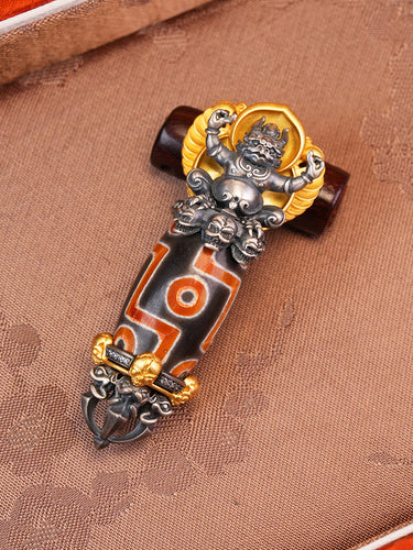 Prosperity Guardian Garuda Zigzag Nine-Eyed Dzi Silver Pendant