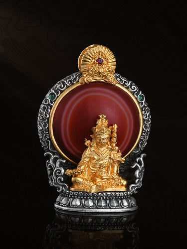 Wisdom Protection Padmasambhava Red Eye Agate Silver Pendant