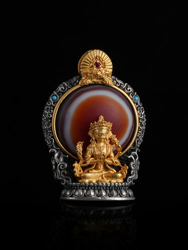 Compassion Blessing Green Tara Red Eye Agate Silver Pendant