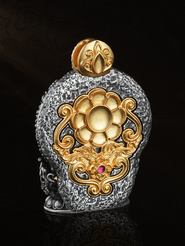 Wisdom Protection Padmasambhava Red Eye Agate Silver Pendant