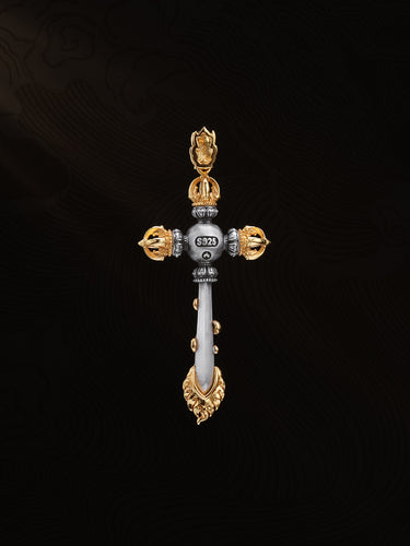 Vitality Courage Tibetan Red Coral Cross Vajra Protection Pendant