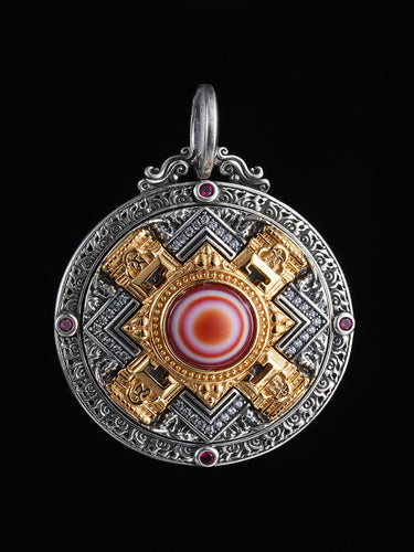 Mandala Red Agate Eye Pendant— Sterling Silver Version
