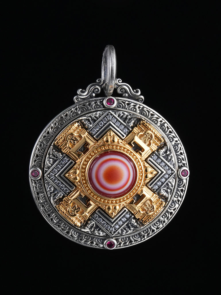 Mandala Red Agate Eye Necklace— Sterling Silver Version
