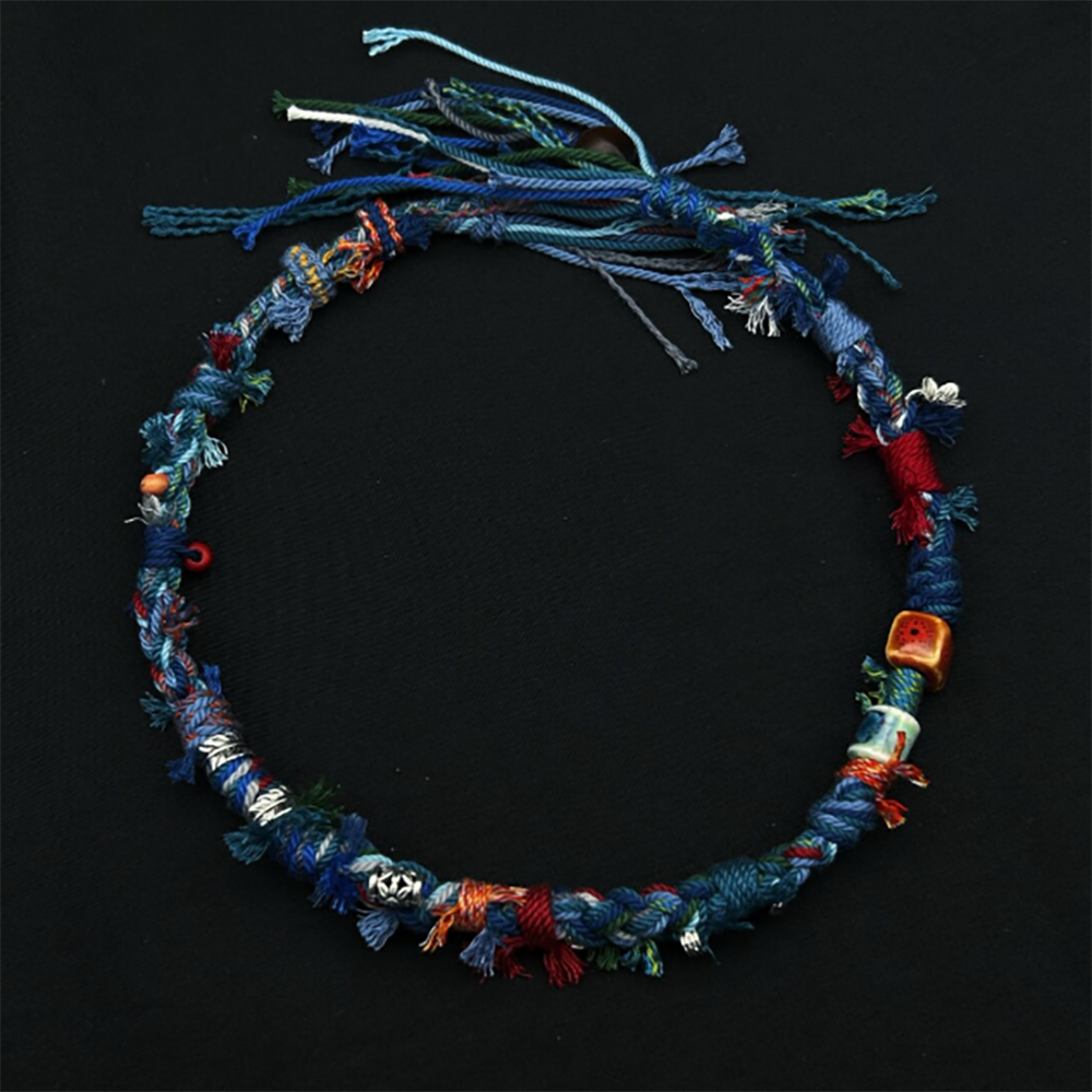 Calm Essence Bracelet – Handwoven Tibetan Cotton with Spiritual Beads