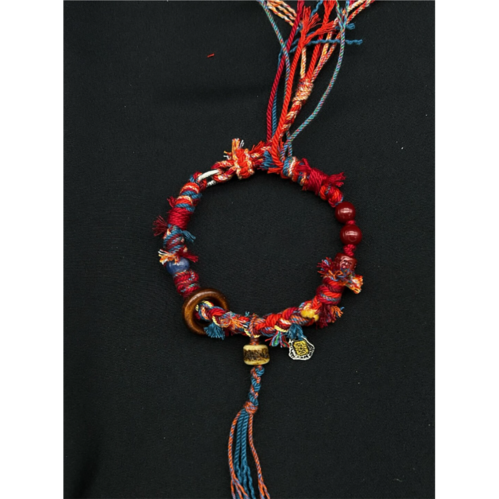 Tranquil Harmony Bracelet – Handwoven Tibetan Cotton with Spiritual Beads