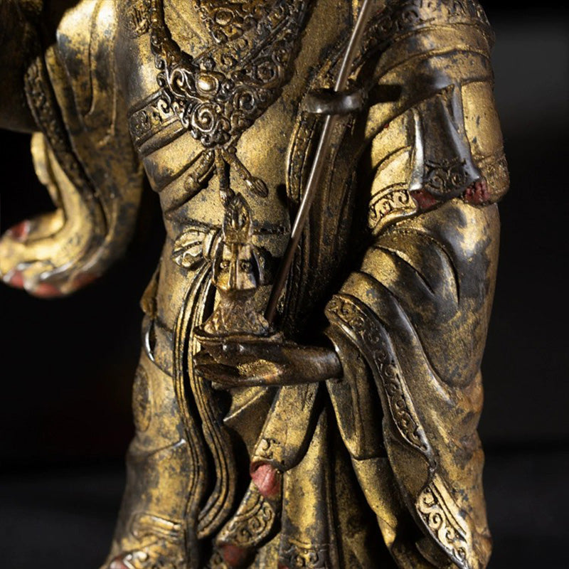 17th Century Padmasambhava Tibetan Antique Buddha Statue Gilt Old Copper From Ganden Monastery puretibetan