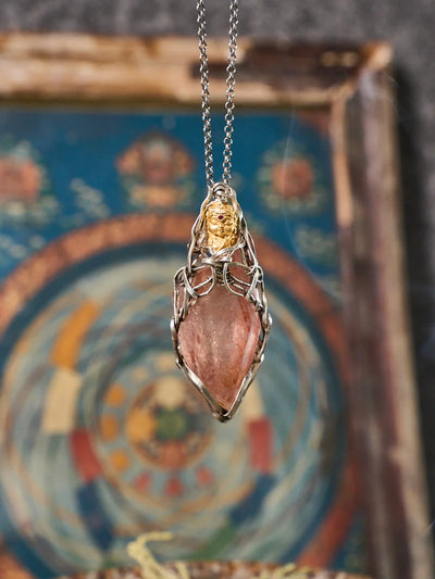 Compassion Rose Quartz Green Tara Totem Silver Necklace