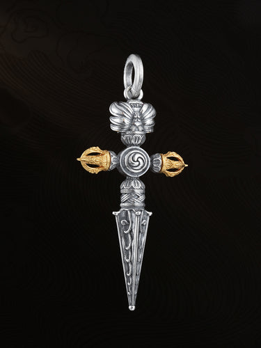 Cut Obstacles Guard Light Tibetan Sterling Silver Phurba Protective Pendant