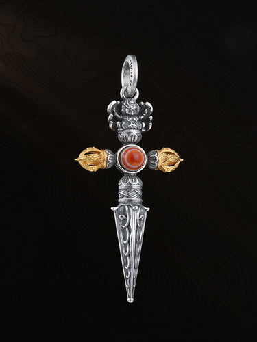 Cut Obstacles Guard Light Tibetan Sterling Silver Phurba Protective Pendant