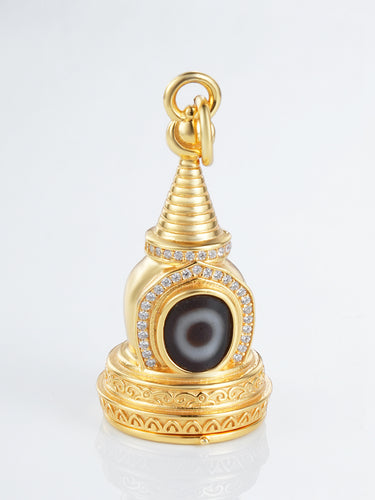 Wisdom Vision Single-Eyed Dzi Silver Pendant Stupa