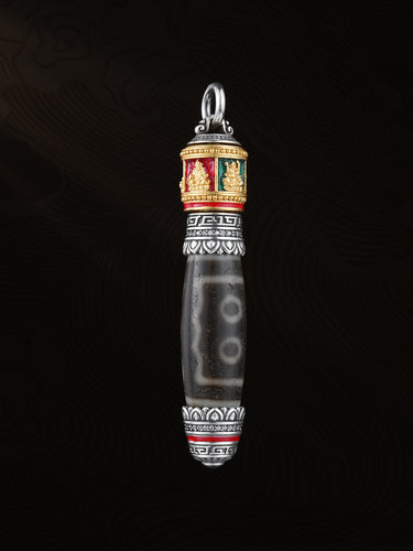 Fortune Path Panda Three-Eyed Dzi Silver Pendant