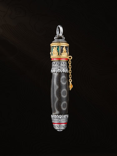 Fortune Path Panda Three-Eyed Dzi Silver Pendant