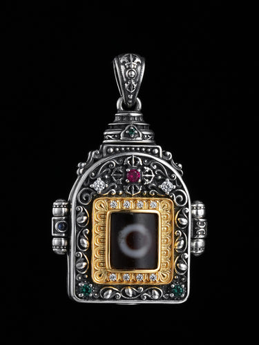 Harmony Protection Energy Mandala Dzi Silver Pendant