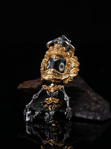 Protective Chitipati Dzi Bead Pendant with Sterling Silver