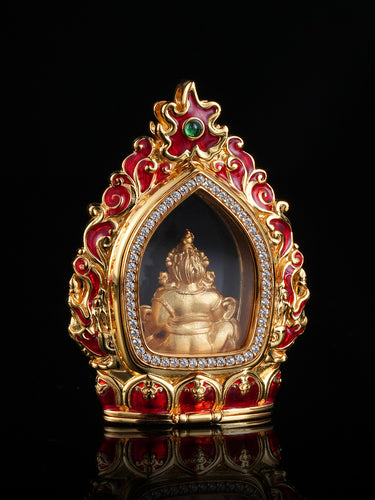 Abundance Fortune Harmony Yellow Jambhala Gau Box Silver Statue