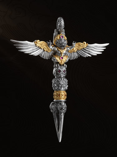 Protection Courage Tibetan Garuda Vajra Phurba Sterling Silver Pendant
