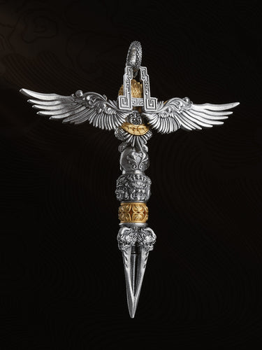 Protection Courage Tibetan Garuda Vajra Phurba Sterling Silver Pendant