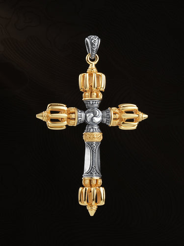 Strength Balance Tibetan Cross Vajra Sterling Silver Amulet Pendant