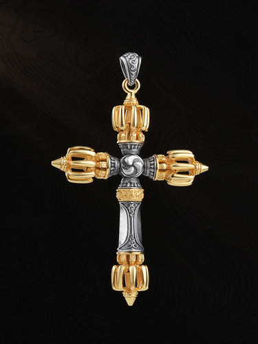 Strength Balance Tibetan Cross Vajra Sterling Silver Amulet Pendant