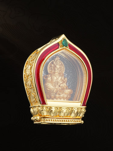 Prosperity Harmony Blessing Yellow Jambhala Gau Box Silver and Brass Statue