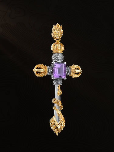 Inner Peace Insight Tibetan Amethyst Cross Vajra Protector Pendant