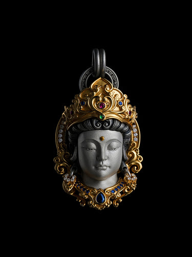 Manjushri Wisdom Guardian Silver and Bronze Pendant