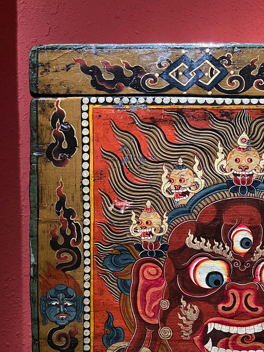 18th Century Colorful Three-Eyed Guardian Buddha Treasure Chest Tibetan Cabinet From Central Tibet puretibetan