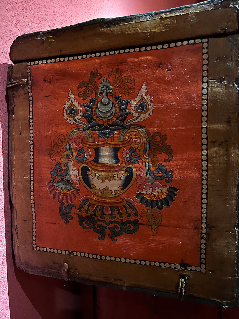 18th Century Colorful Three-Eyed Guardian Buddha Treasure Chest Tibetan Cabinet From Central Tibet puretibetan