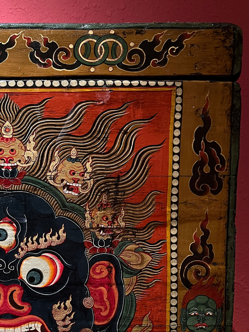 18th Century Colorful Three-Eyed Guardian Buddha Treasure Chest Tibetan Cabinet From Central Tibet puretibetan